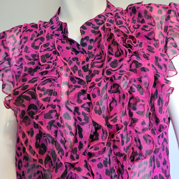 Rock & Roll Cowgirl Leopard Print Ruffle Top, VGUC, Size XXL - Picture 2 of 7